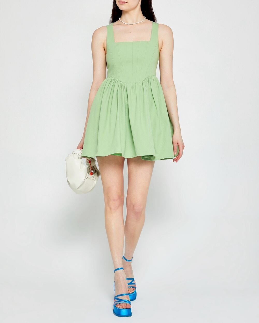 Kourt Women’s Size Xs Lele Denim Fit & Flare Corset Dress Lime Green Few Moda